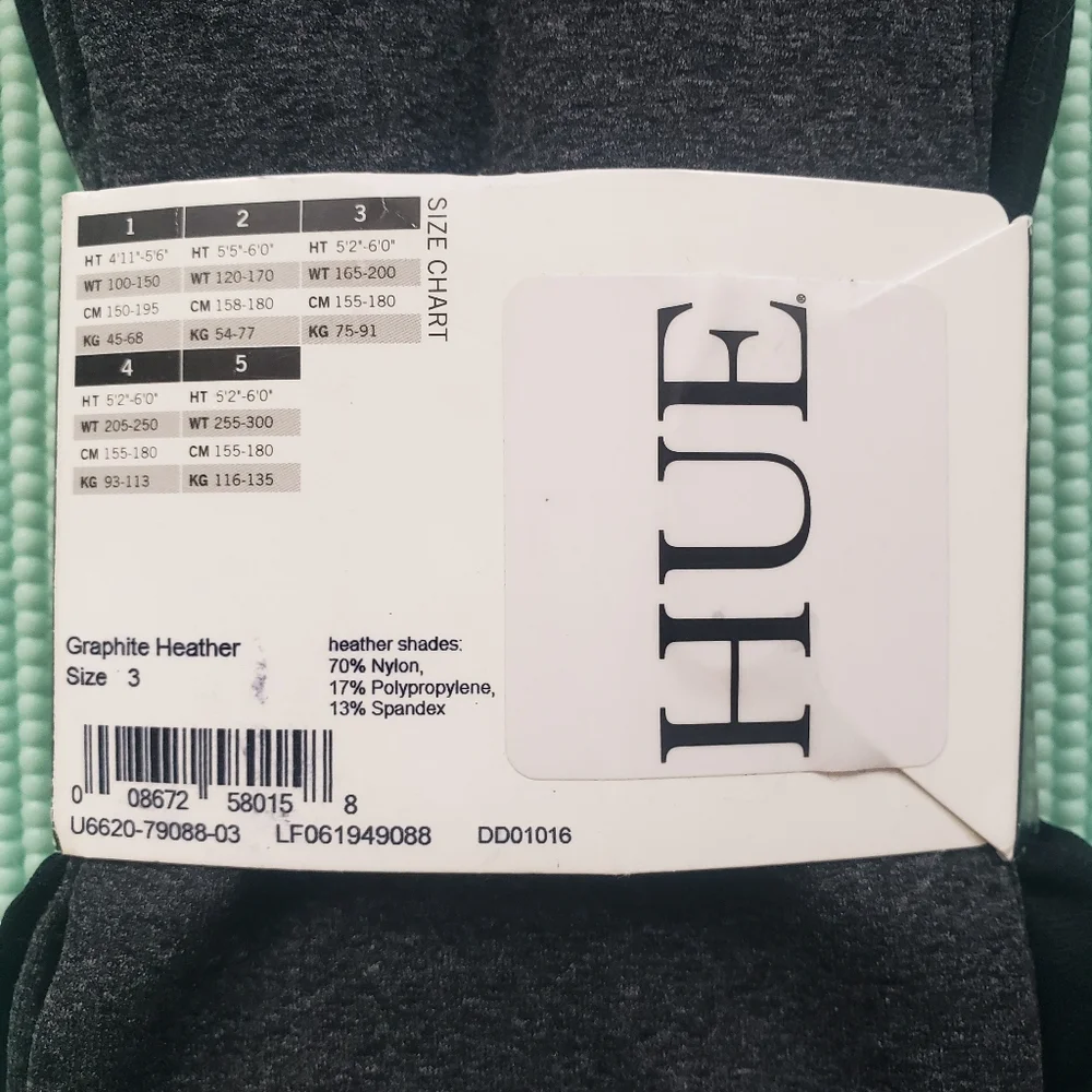 2 Pack Hue Super Opaque Control Top Tights Graphite Heather Size 3